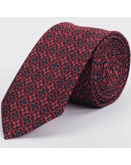 Прокат галстука бардового цвета с чередующимся разноцветным узором для мужского костюма, изображение 1