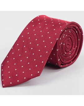 Прокат галстука красного цвета с фактурой и белым узором для мужского костюма, изображение 1