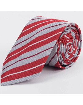 Прокат галстука красного цвета с двумя разноцветными полосами для мужского костюма, изображение 1