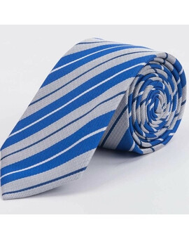 Прокат галстука синего цвета в широкую серую полосу для мужских костюмов, изображение 1