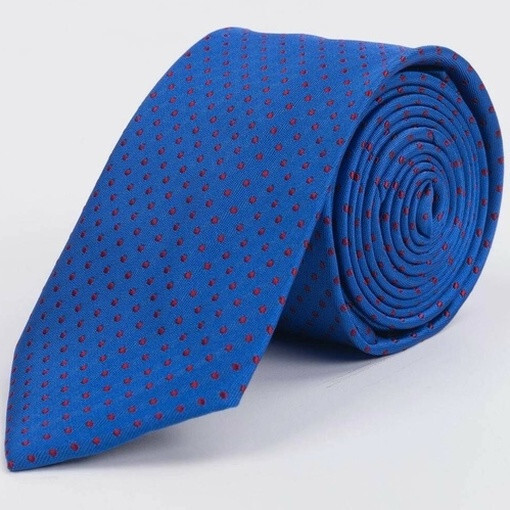 Синий галстук напрокат с красным мелким узором для мужского костюма