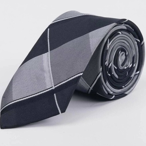 Серый галстук напрокат в черную крупную клетку для мужских костюмов