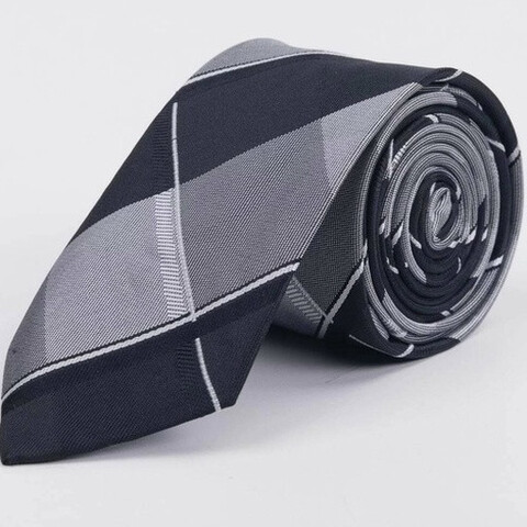 Серый галстук напрокат в черную крупную клетку для мужских костюмов