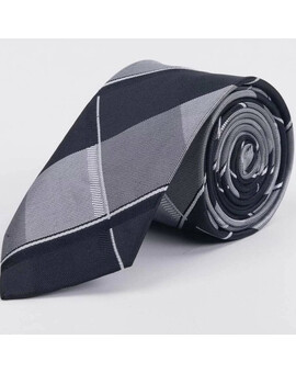 Серый галстук напрокат в черную крупную клетку для мужских костюмов, изображение 1