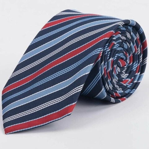 Синий галстук напрокат с разноцветными полосами для мужских костюмов