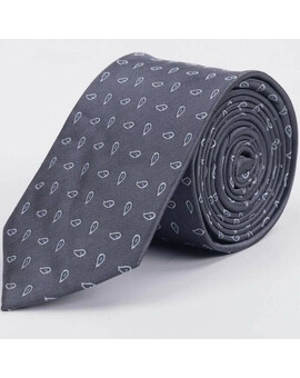 Серый галстук напрокат с белым каплевидным узором для мужских костюмов, изображение 1