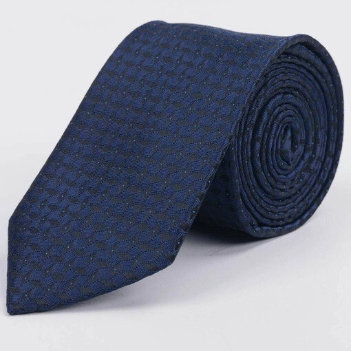 Галстук напрокат синего цвета с ромбовидным и точечным узором для мужского костюма