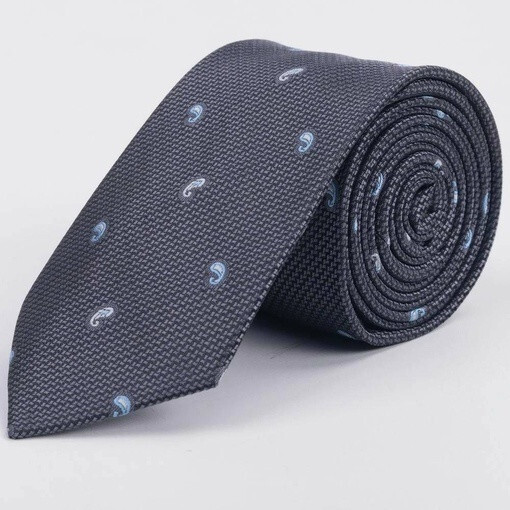 Галстук напрокат с фактурой серого цвета и двухцветным узором для мужского костюма