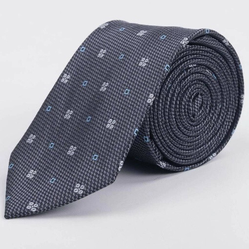 Галстук фактурный напрокат серого цвета с цветочным и квадратным для мужских костюмов