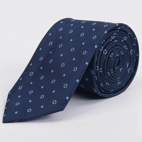 Галстук напрокат синего цвета с голубым кольцевым и точечным узором для мужских костюмов