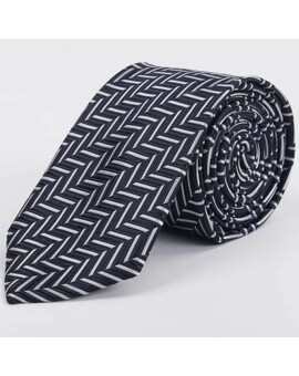 Черный галстук в аренду с фактурным белым узором в елку для мужских костюмов, изображение 1