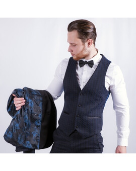 Прокат смокинга темно-синего цвета с узором, изображение 1