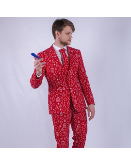 Прокат мужского костюма красного цвета в белый принт, изображение 1