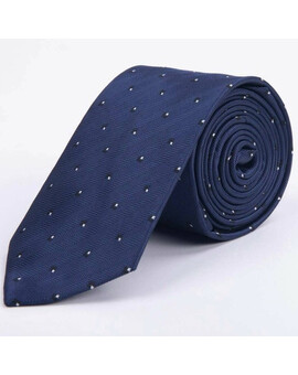 Аренда синего галстука в узкую фактурную полоску с черно-белым квадратным узором для мужского костюм, изображение 1