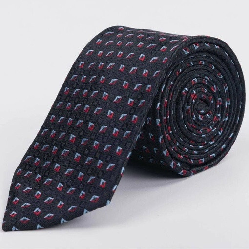 Аренда черного галстука с ромбовидным фактурным узором красно-голубого цвета для мужского костюма