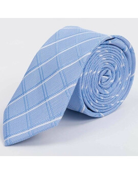 Арендовать голубой галстук к крупную клетку в белую полоску для мужского костюма, изображение 1