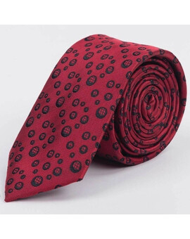 Арендовать бордовый галстук с черным узором в форме круга для мужских костюмов, изображение 1