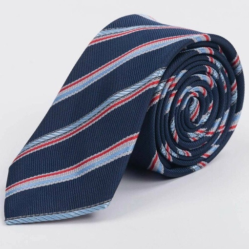 Аренда темно-синего галстука в разноцветную полосу для мужских костюмов