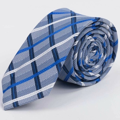 Аренда голубого галстука в крупную разноцветную клетку для мужских костюмов
