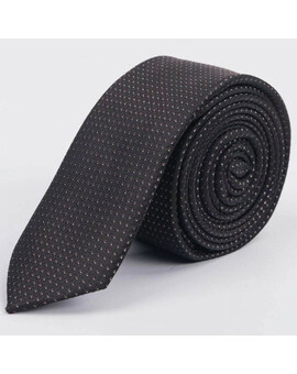 Аренда узкого фактурного галстука темно-коричневого цвета с белым точечным узором для мужского костю, изображение 1