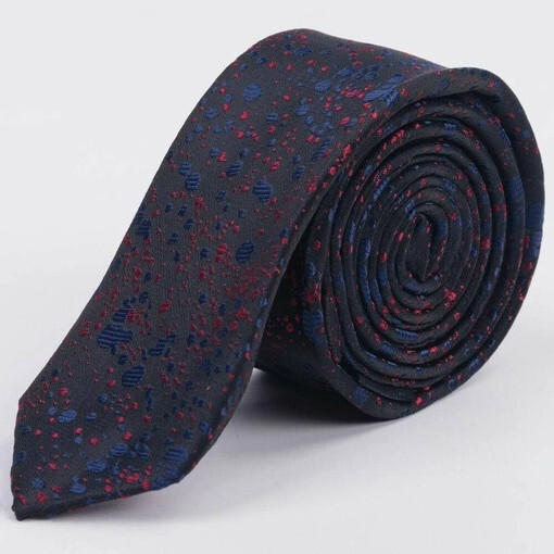 Аренда узкого галстука темно-синего цвета с красным узором для мужских костюмов