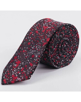 Аренда узкого галстука бордового цвета с разноцветным узором для мужских костюмов, изображение 1