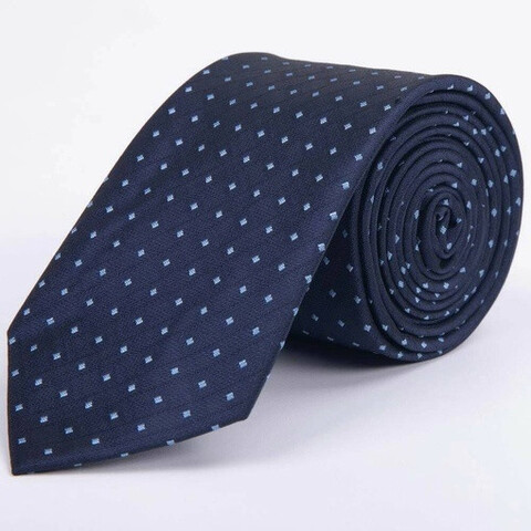 Прокат галстука темно-синего цвета в тонкую полоску с голубым узором для мужских костюмов