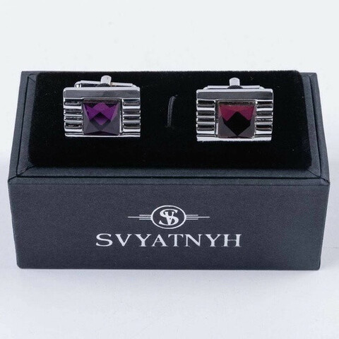 Аренда запонок с прямоугольной вставкой пурпурно-розового цвета для мужских костюмов