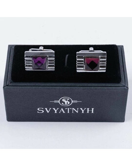 Аренда запонок с прямоугольной вставкой пурпурно-розового цвета для мужских костюмов, изображение 1