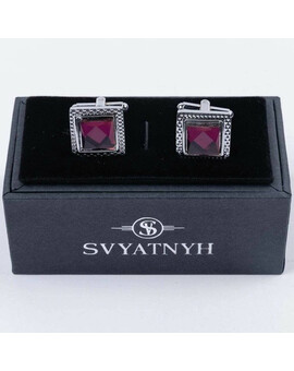 Прокат запонок с пурпурно-розовой вставкой для мужских костюмов, изображение 1