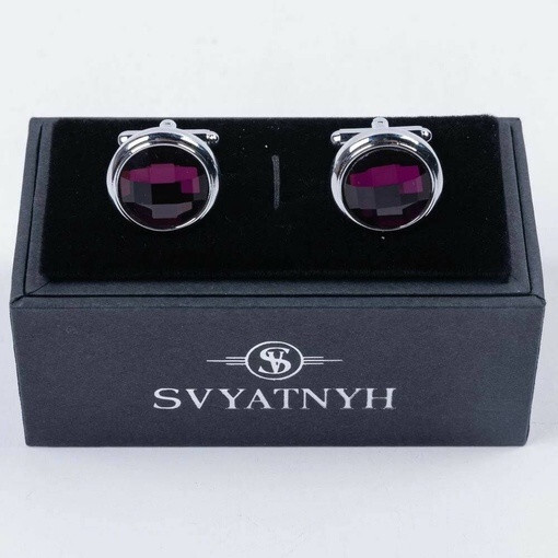 Аренда запонок круглой формы и вставкой пурпурно-розового цвета для мужского костюма