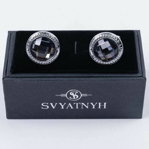 Аренда запонок круглой формы с черными вставками для мужских костюмов