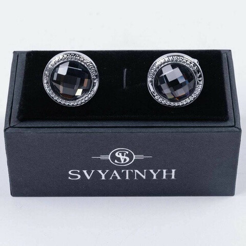 Аренда запонок круглой формы с черными вставками для мужских костюмов