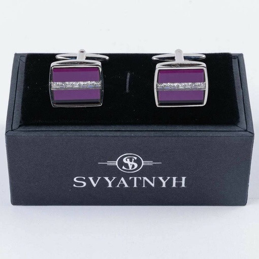 Прокат запонок с пурпурно-розовой вставкой для мужских костюмов