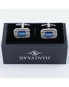 Прокат запонок с вставкой синего цвета для мужского костюма, изображение 1