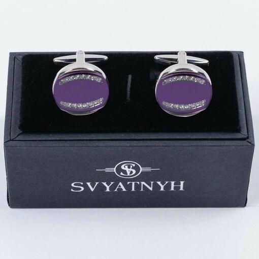 Аренда запонок круглой формы с пурпурно-фиолетовой вставкой для мужских костюмов
