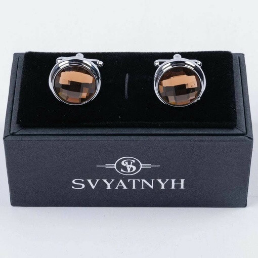 Прокат запонок круглой формы с оранжевыми вставками для мужских костюмов