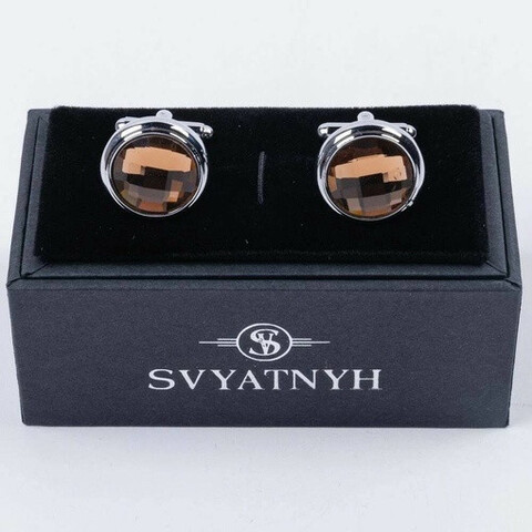 Прокат запонок круглой формы с оранжевыми вставками для мужских костюмов