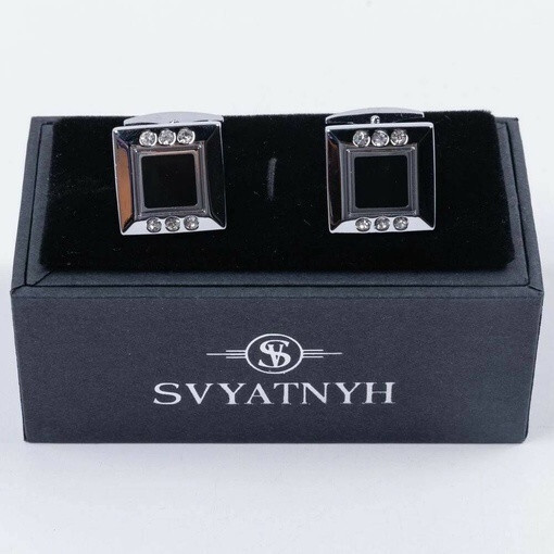 Аренда запонок с черными вставками и украшением для мужских костюмов