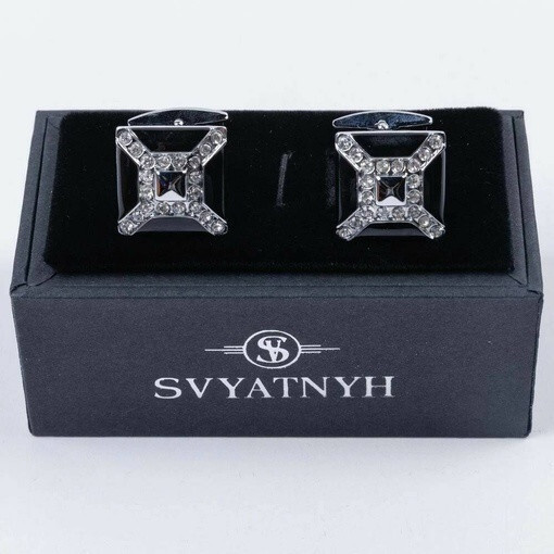 Аренда запонок с украшением и черными вставками для мужских костюмов