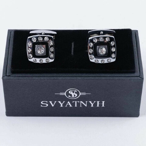 Аренда запонок с украшениями и черной вставкой для мужских костюмов