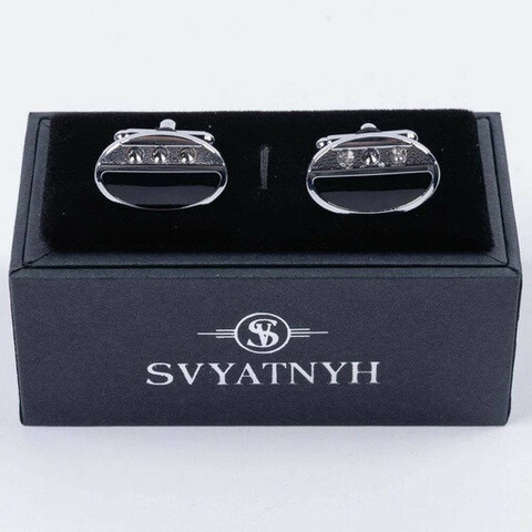 Аренда запонок овальной формы с черными вставками и украшениями для мужских костюмов