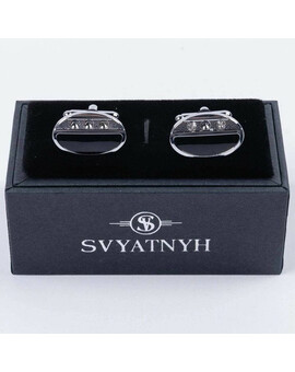 Аренда запонок овальной формы с черными вставками и украшениями для мужских костюмов, изображение 1