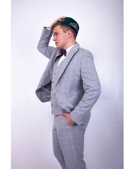 Мужской клетчатый костюм серого цвета в аренду, изображение 2